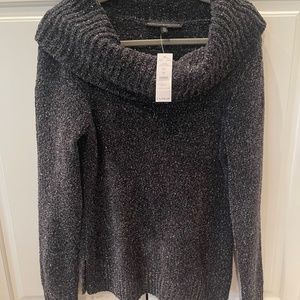 WHITE HOUSE BLACK MARKET WOME'S SWEATER CHARCOAL GREY WITH SILVER SPARKLE - NWT